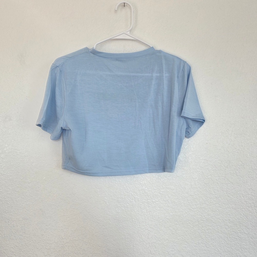 Light Blue Cropped T Shirt Too Busy Graphic Tee - Picture 2 of 2